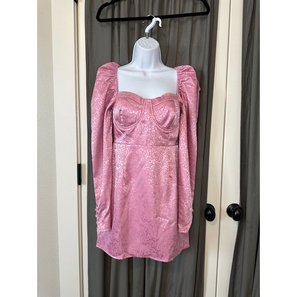 Burst Into Bloom Mauve Satin Floral Jacquard Mini Dress NWT size XS